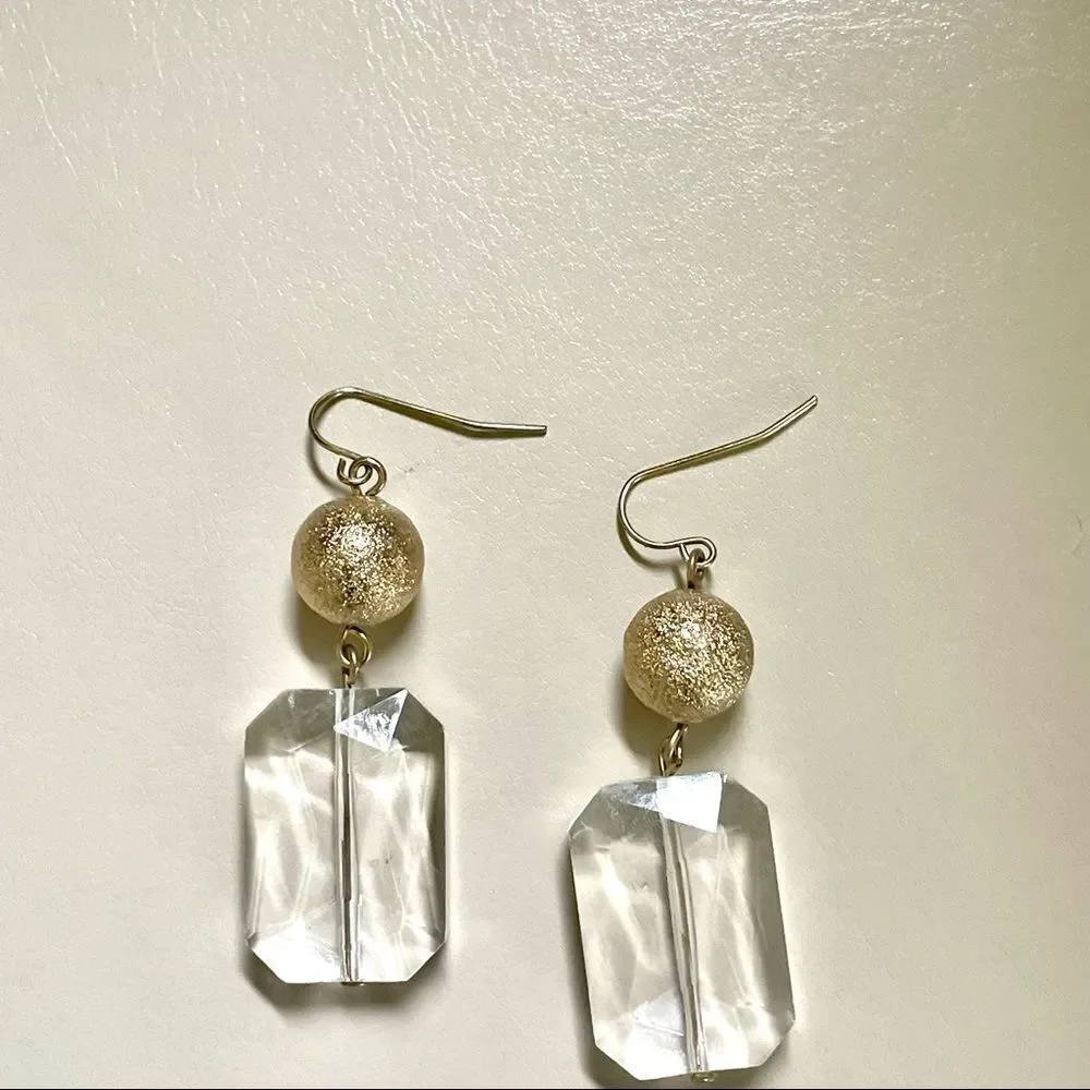 Gold and clear bead drop earrings gold drop